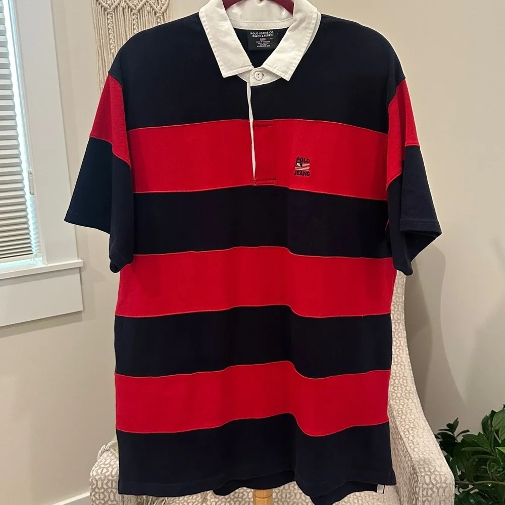 BUNDLE Ralph Lauren Big Pony Navy XLT Polo+XL Red Striped Rugby, Women 2XL